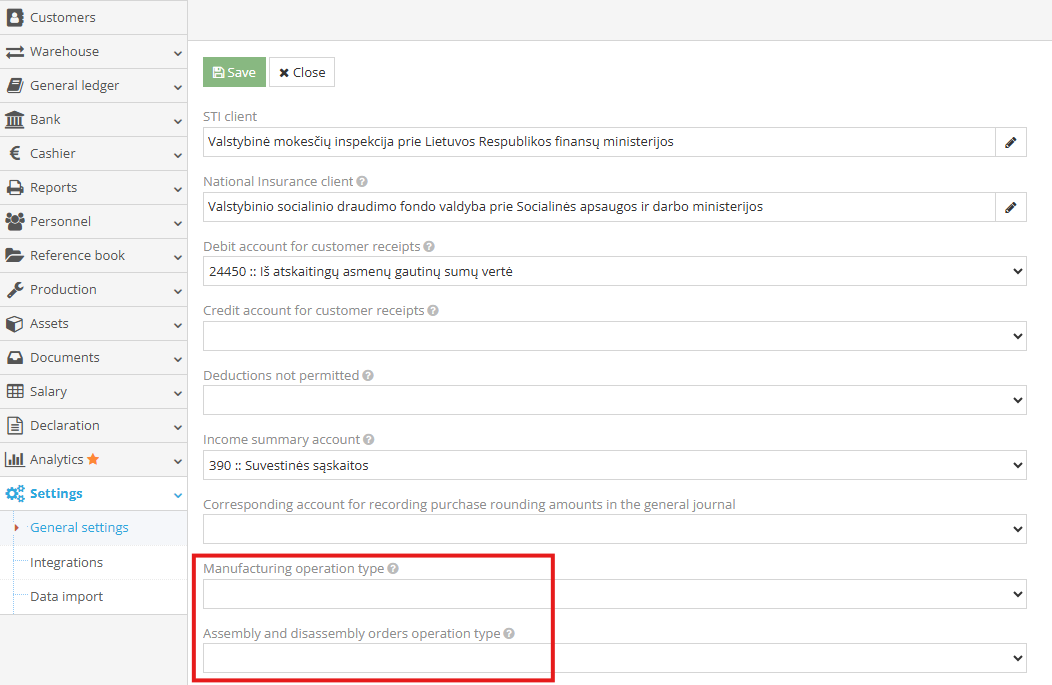 Settings selection rows